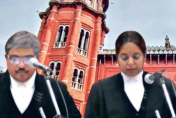 கணவர், மனைவி சென்னை உயர் நீதிமன்ற நீதிபதிகளாக பதவியேற்றனர் File name: Madras-HC-husband-and-wife.jpg