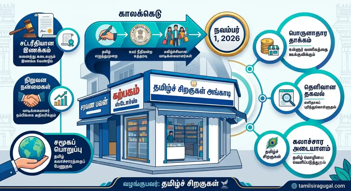 கடைகளில் தமிழ் பெயர் பலகை கட்டாயம்: நவம்பர் 1, 2026 இறுதிக் கெடு – சென்னை உயர் நீதிமன்ற உத்தரவு முழு விவரம்