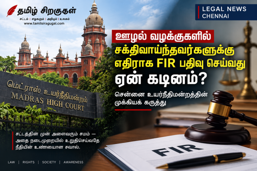சென்னை உயர்நீதிமன்றம் மற்றும் ஊழல் வழக்குகளில் FIR பதிவு செய்வது தொடர்பான சட்ட செய்தி