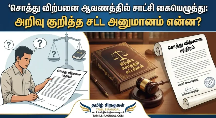சொத்து விற்பனை ஆவணத்தில் சாட்சி கையெழுத்து: அறிவு குறித்த சட்ட அனுமானம் என்ன? for the Tamil Language based Legal News Website " தமிழ் சிறகுகள்"