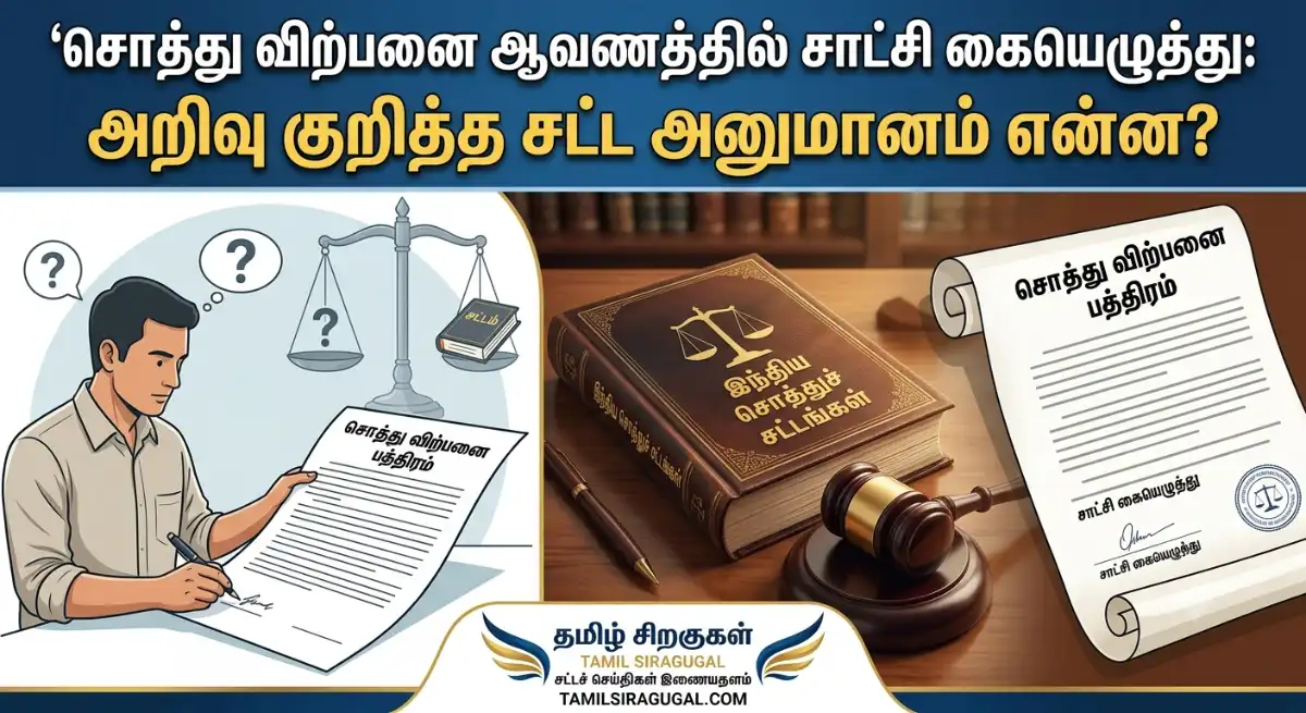 சொத்து விற்பனை ஆவணத்தில் சாட்சி கையெழுத்து: அறிவு குறித்த சட்ட அனுமானம் என்ன? for the Tamil Language based Legal News Website " தமிழ் சிறகுகள்"