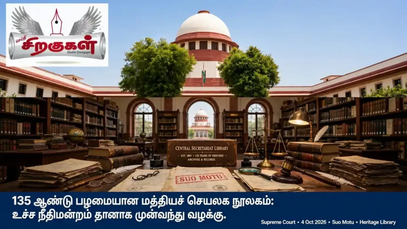 Select 135 ஆண்டு பழமையான மத்தியச் செயலக நூலகம்: உச்ச நீதிமன்றம் தானாக முன்வந்து வழக்கு 135 ஆண்டு பழமையான மத்தியச் செயலக நூலகம்: உச்ச நீதிமன்றம் தானாக முன்வந்து வழக்கு