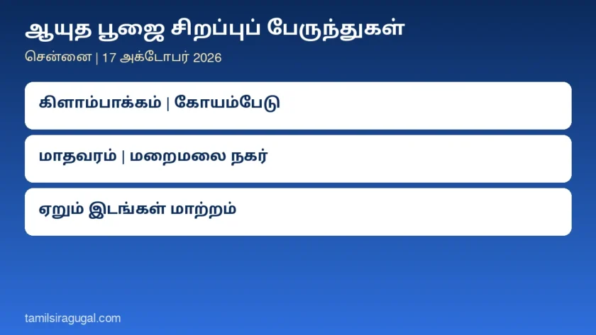 ஆயுத பூஜை சிறப்புப் பேருந்துகள்: சென்னையில் எங்கிருந்து எந்த ஊருக்கு? கிளாம்பாக்கம், மறைமலை நகர், கோயம்பேடு, மாதவரம் முழு விவரம்