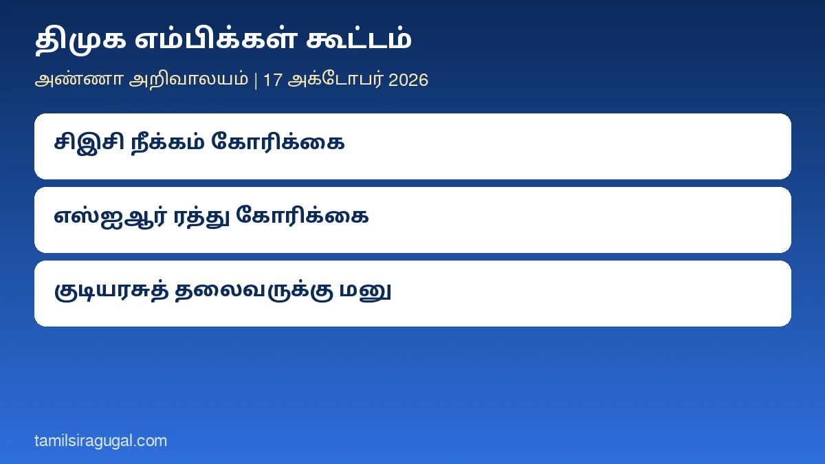 திமுக எம்பிக்கள் கூட்டம்: தலைமைத் தேர்தல் ஆணையர் நீக்கம், எஸ்ஐஆர் ரத்து கோரி நான்கு தீர்மானங்கள்; குடியரசுத் தலைவருக்கு மனு