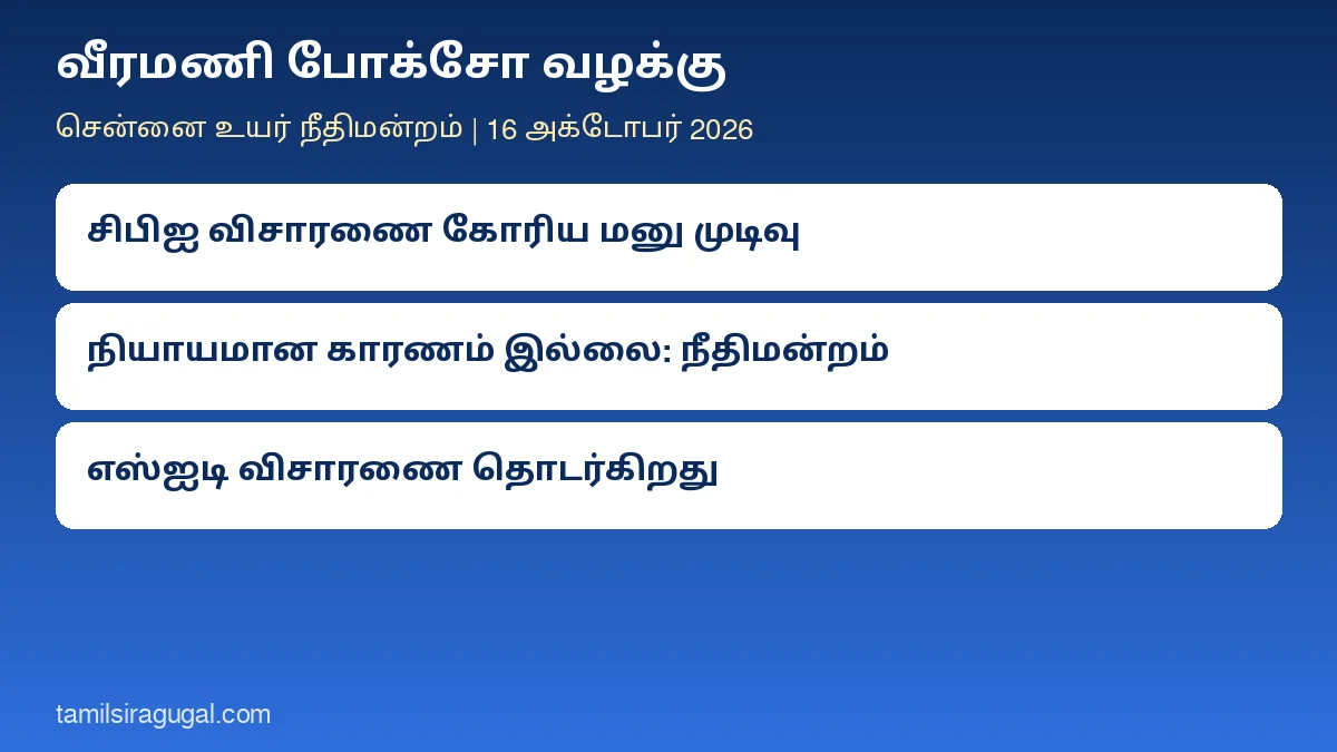 வீரமணி போக்சோ வழக்கு: சிபிஐ விசாரணை கோரிய பொதுநல மனுவுக்கு உயர் நீதிமன்றம் மறுப்பு; புழல் சிறையில் எஸ்ஐடி விசாரணை தொடர்கிறது