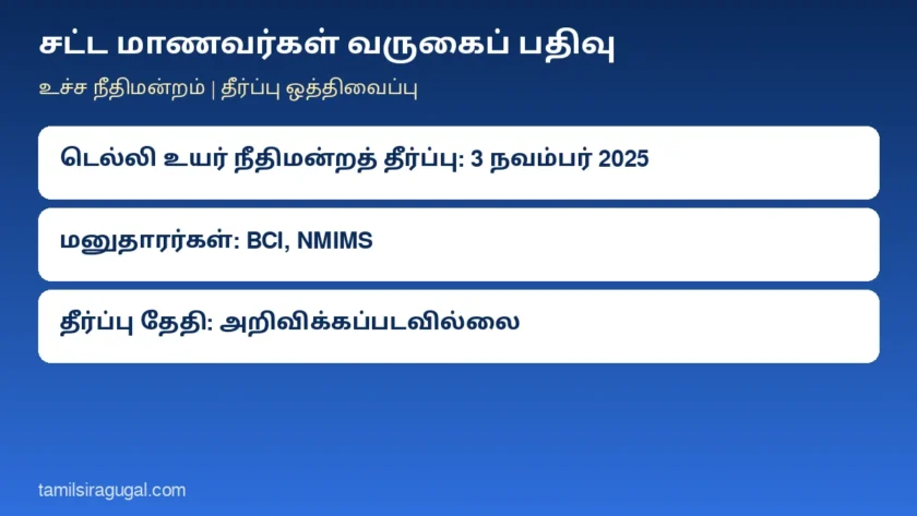 சட்ட மாணவர்கள் வருகைப் பதிவு: டெல்லி உயர் நீதிமன்றத் தீர்ப்புக்கு எதிரான மனுக்களில் உச்ச நீதிமன்றம் தீர்ப்பு ஒத்திவைப்பு