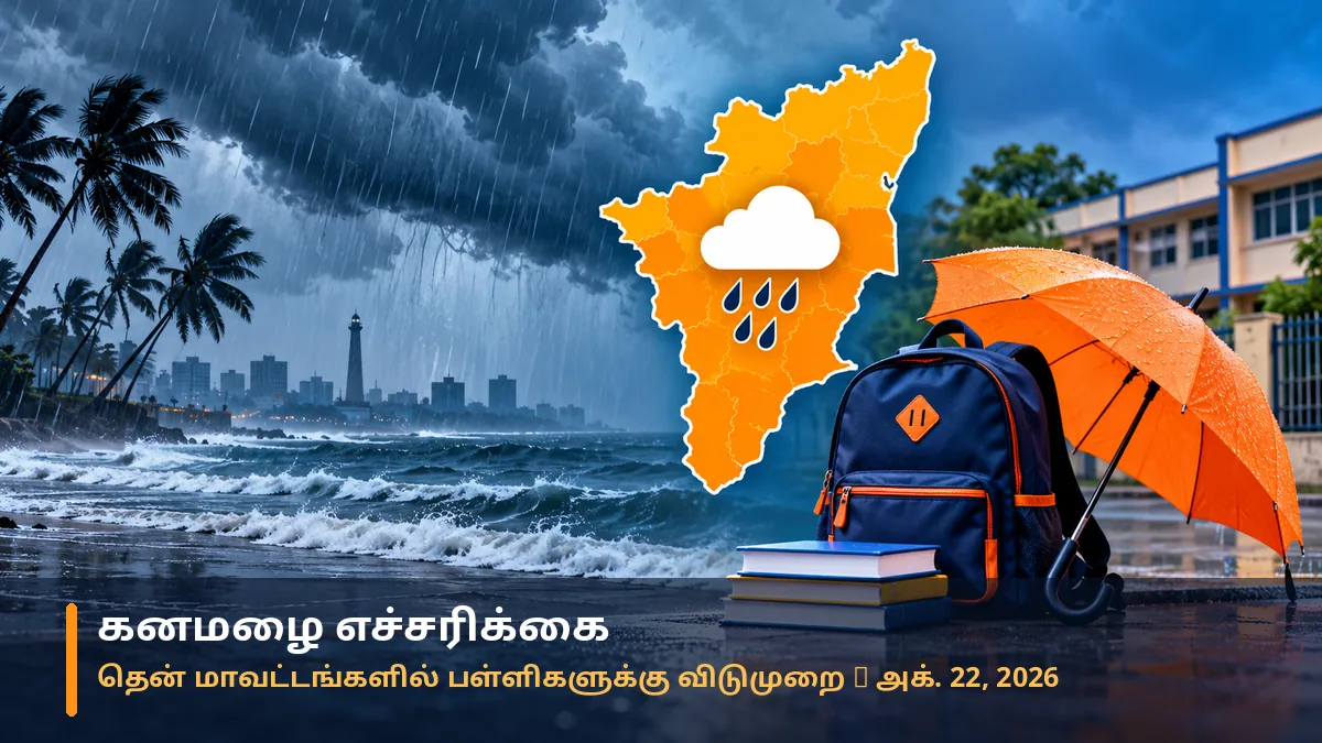 கனமழை: தென்காசி, திருநெல்வேலி, கன்னியாகுமரியில் இன்று (அக். 22) பள்ளிகளுக்கு விடுமுறை – தென் மாவட்டங்களுக்கு ஆரஞ்சு எச்சரிக்கை