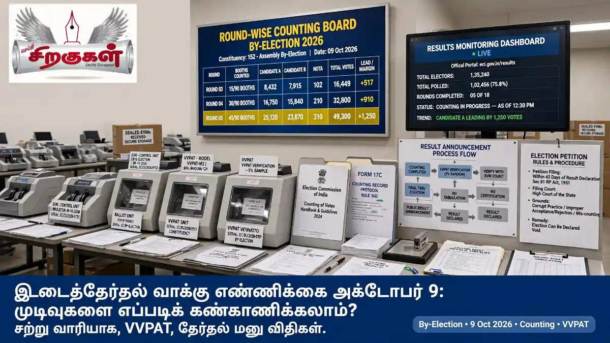 இடைத்தேர்தல் வாக்கு எண்ணிக்கை அக்டோபர் 9: முடிவுகளை எப்படிக் கண்காணிக்கலாம்? சுற்று வாரியாக, VVPAT, தேர்தல் மனு விதிகள்
