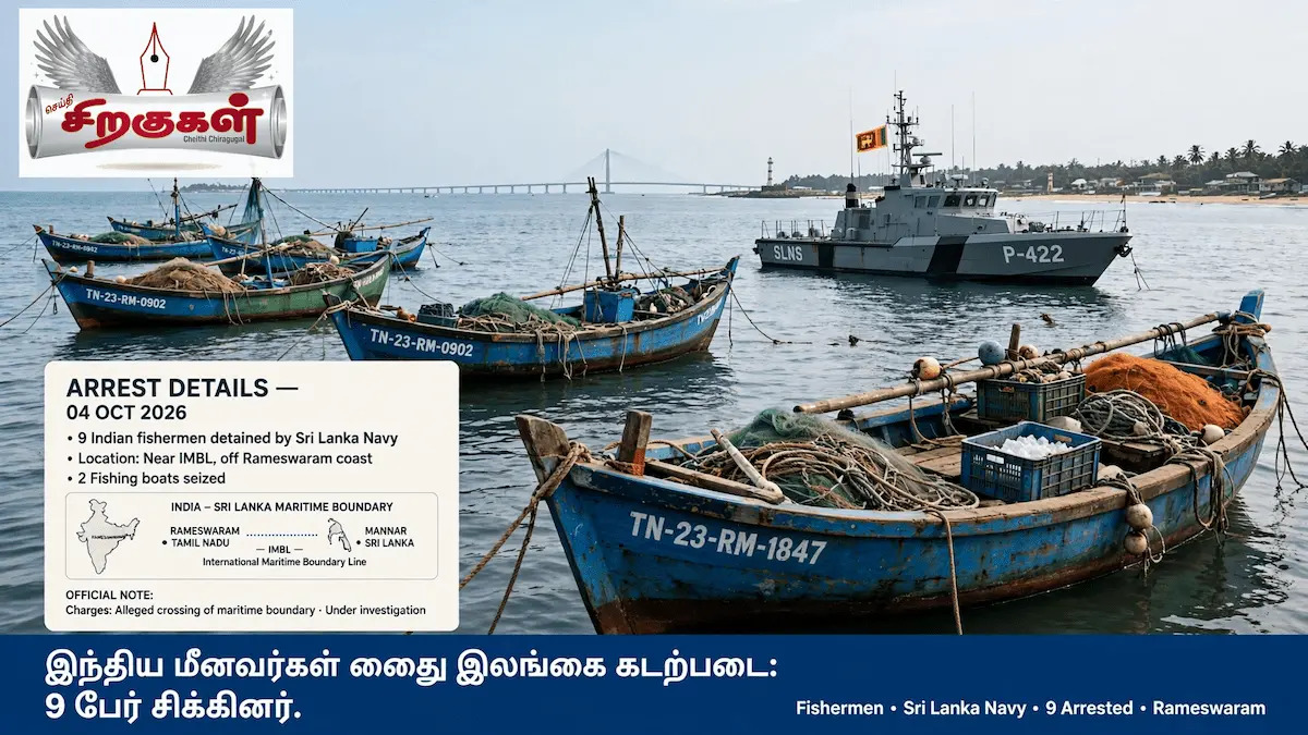 இந்திய மீனவர்கள் கைது இலங்கை கடற்படை: 9 பேர் சிக்கினர்