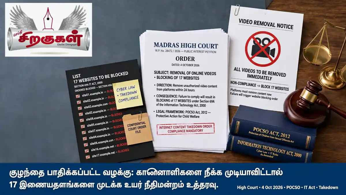 குழந்தை பாதிக்கப்பட்ட வழக்கு: காணொளிகளை நீக்க முடியாவிட்டால் 17 இணையதளங்களை முடக்க உயர் நீதிமன்றம் உத்தரவு