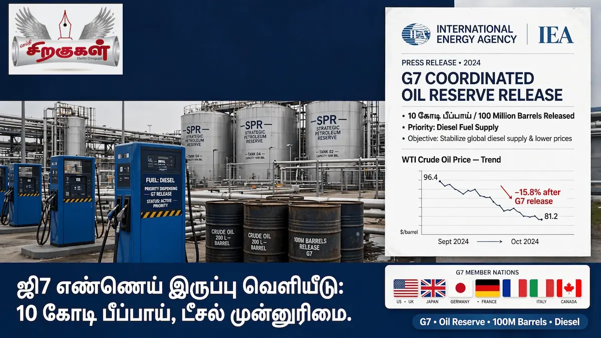 ஜி7 எண்ணெய் இருப்பு வெளியீடு 10 கோடி பீப்பாய், டீசல் முன்னுரிமை