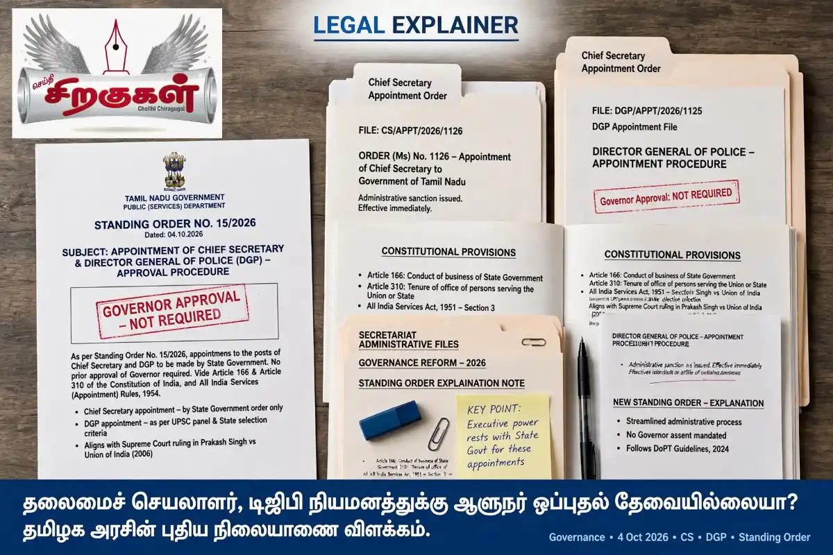 தலைமைச் செயலாளர், டிஜிபி நியமனத்துக்கு ஆளுநர் ஒப்புதல் தேவையில்லையா_ தமிழக அரசின் புதிய நி