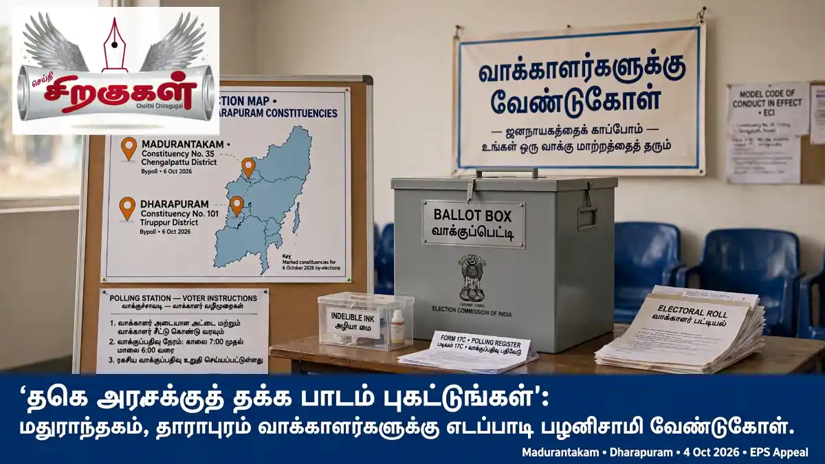 தவெக அரசுக்குத் தக்க பாடம் புகட்டுங்கள் - மதுராந்தகம், தாராபுரம் வாக்காளர்களுக்கு எடப்பாடி பழனிசாமி வேண்டுகோள்