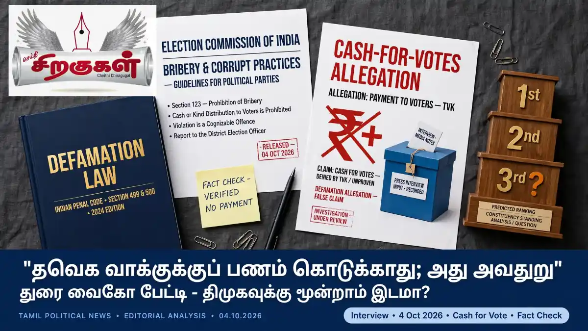 தவெக வாக்குக்குப் பணம் கொடுக்காது - அது அவதூறு - துரை வைகோ பேட்டி - திமுகவுக்கு மூன்றாம் இடமா