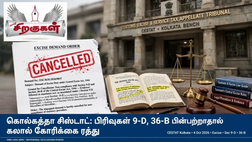 பிரிவு 9-D, 36-B நடைமுறை மீறல்: கொல்கத்தா சிஸ்டாட் கலால் கோரிக்கையை ரத்து செய்தது