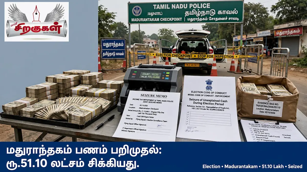 மதுராந்தகம் பணம் பறிமுதல்: ரூ.51.10 லட்சம் சிக்கியது